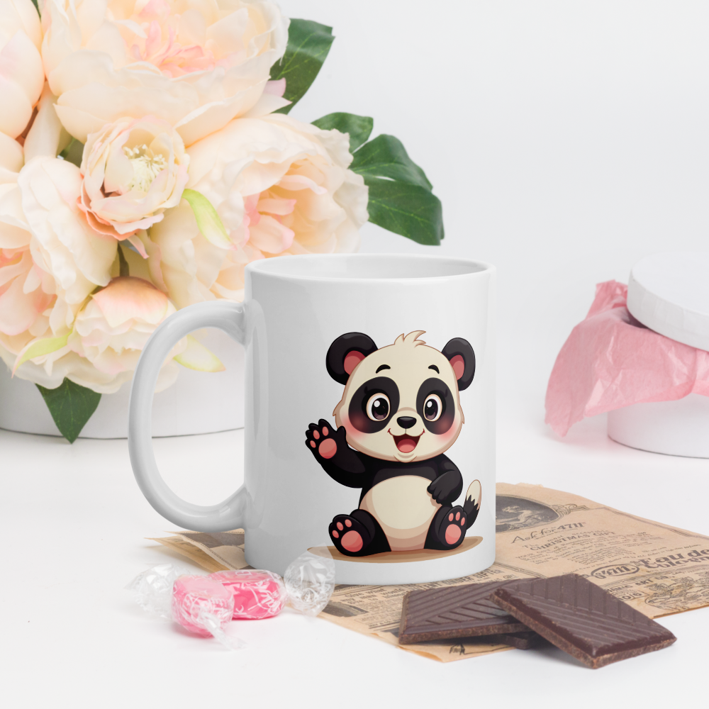 Cute Panda “Good Vibes Only” White Glossy Coffee Mug – Positive Mood Ceramic Mug