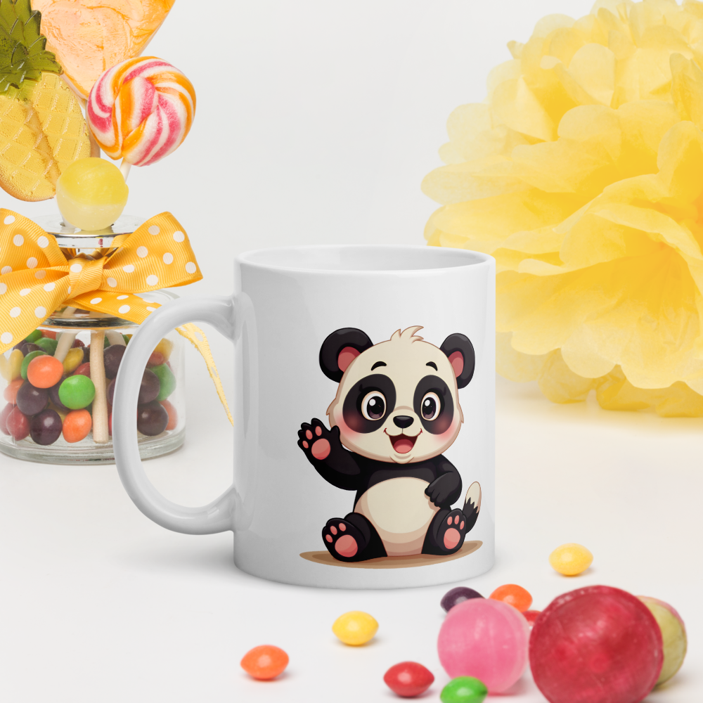 Cute Panda “Good Vibes Only” White Glossy Coffee Mug – Positive Mood Ceramic Mug