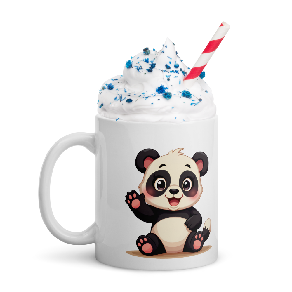 Cute Panda “Good Vibes Only” White Glossy Coffee Mug – Positive Mood Ceramic Mug