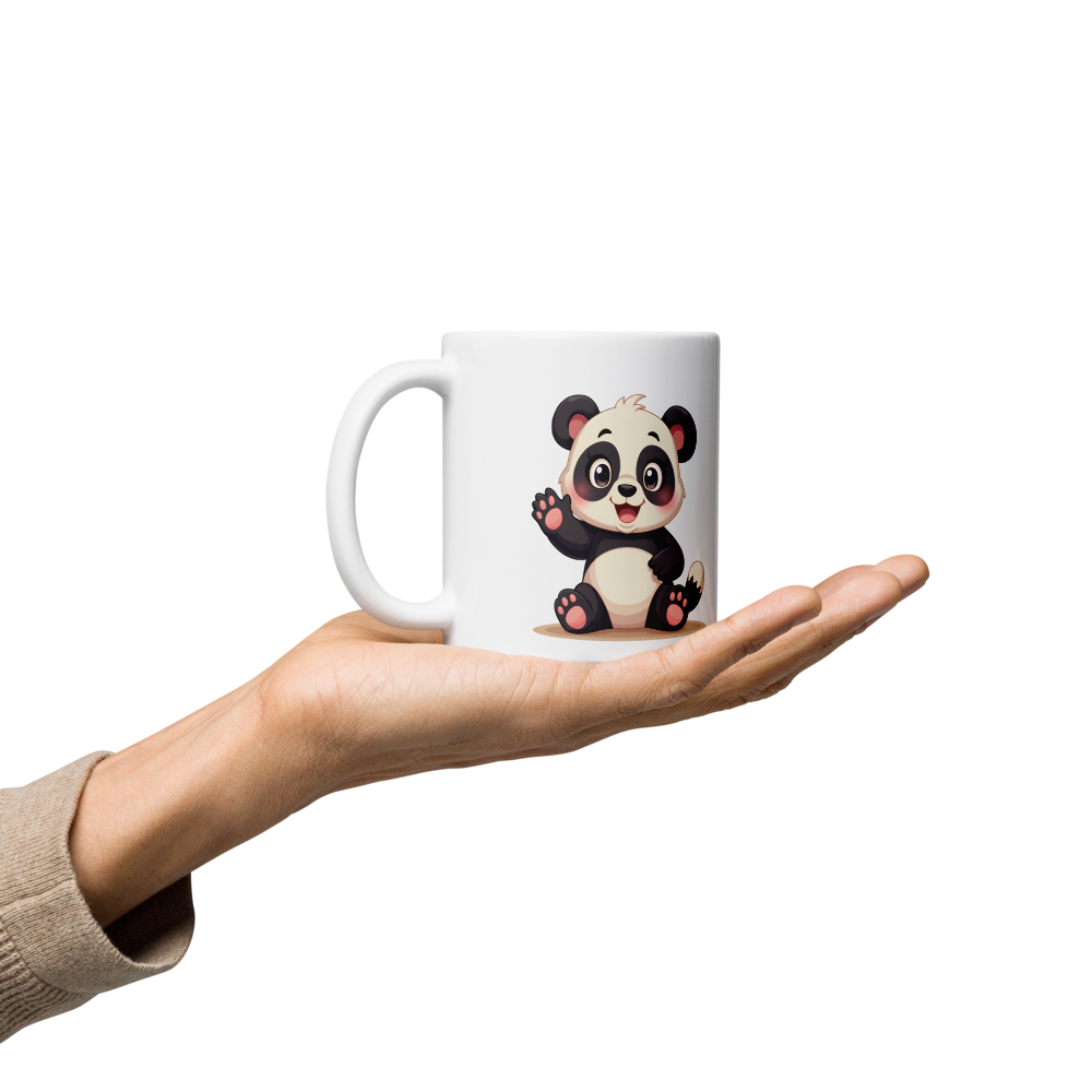 Cute Panda “Good Vibes Only” White Glossy Coffee Mug – Positive Mood Ceramic Mug