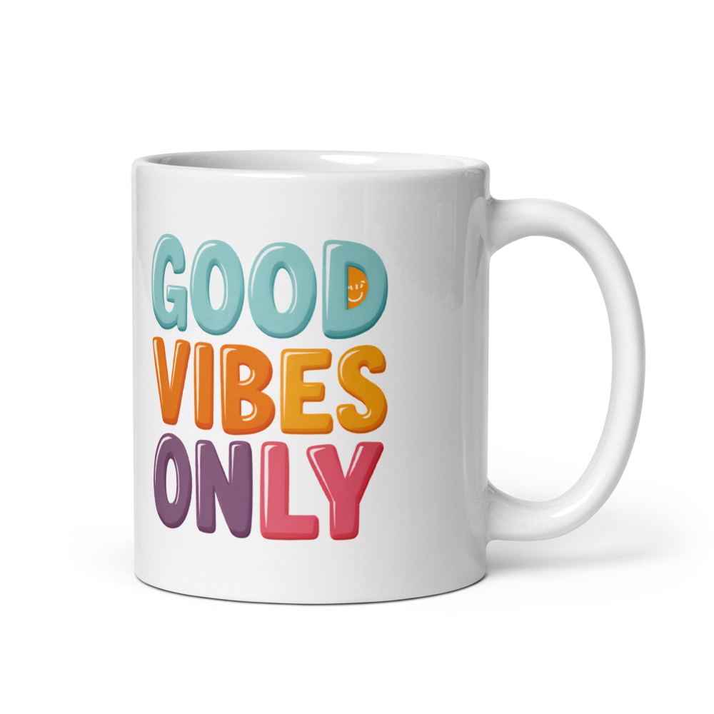 Cute Panda “Good Vibes Only” White Glossy Coffee Mug – Positive Mood Ceramic Mug