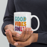 Cute Panda “Good Vibes Only” White Glossy Coffee Mug – Positive Mood Ceramic Mug