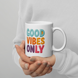 Cute Panda “Good Vibes Only” White Glossy Coffee Mug – Positive Mood Ceramic Mug