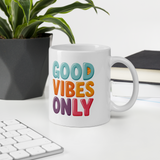 Cute Panda “Good Vibes Only” White Glossy Coffee Mug – Positive Mood Ceramic Mug