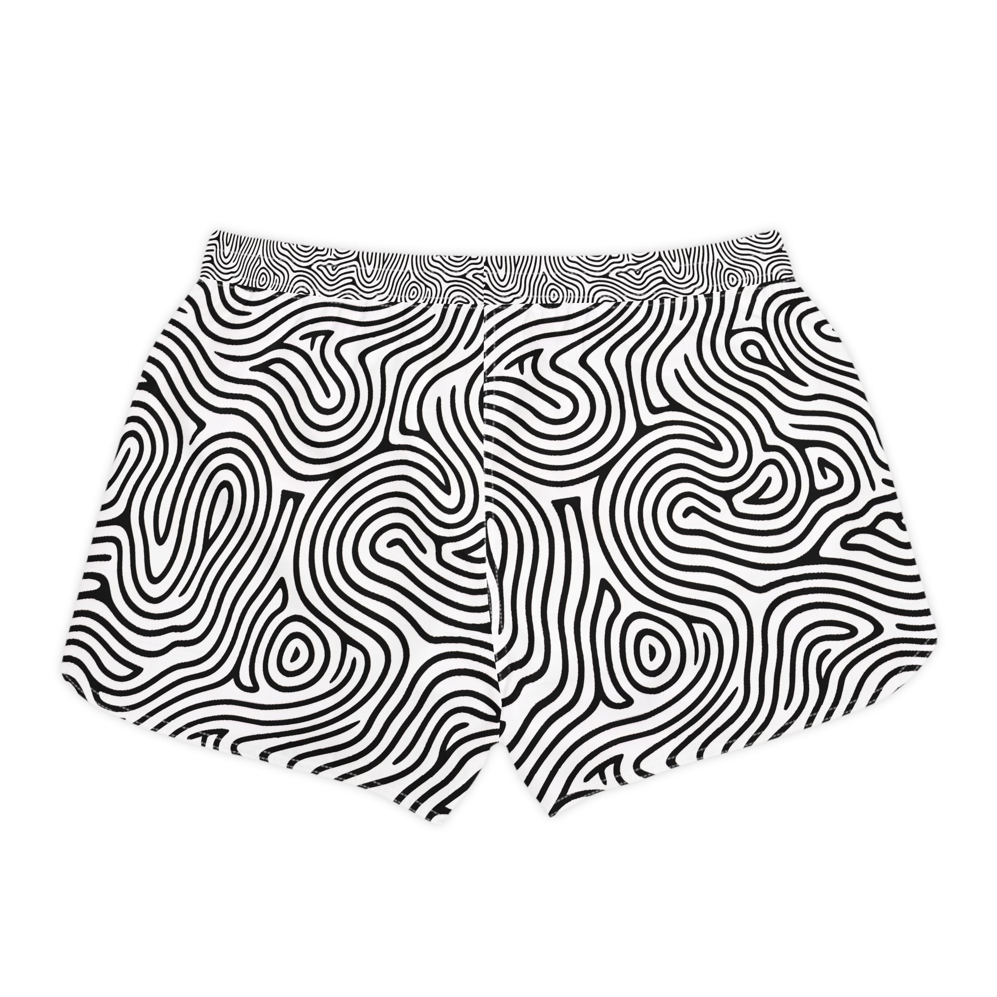 Black and white patterned shorts on a white background