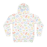 Colorful patterned hoodie on a white background