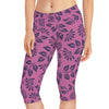 Floral Pink Capri Leggings — Navy Leaf & Daisy All-Over Print