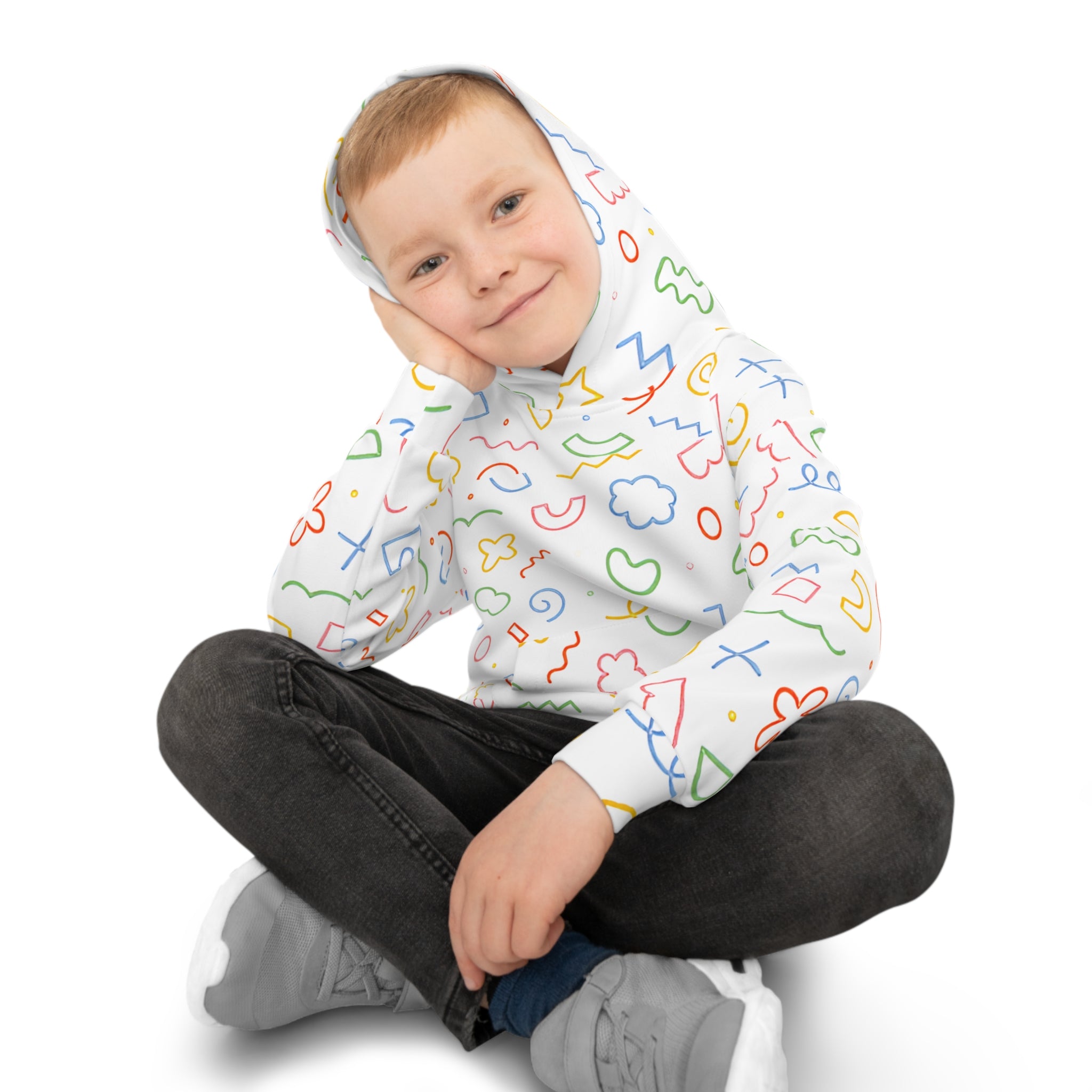 Colorful patterned hoodie on a white background