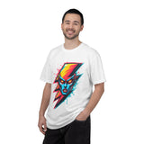 Electric Bolt Face Graphic T-Shirt — Neon Retro Lightning Design