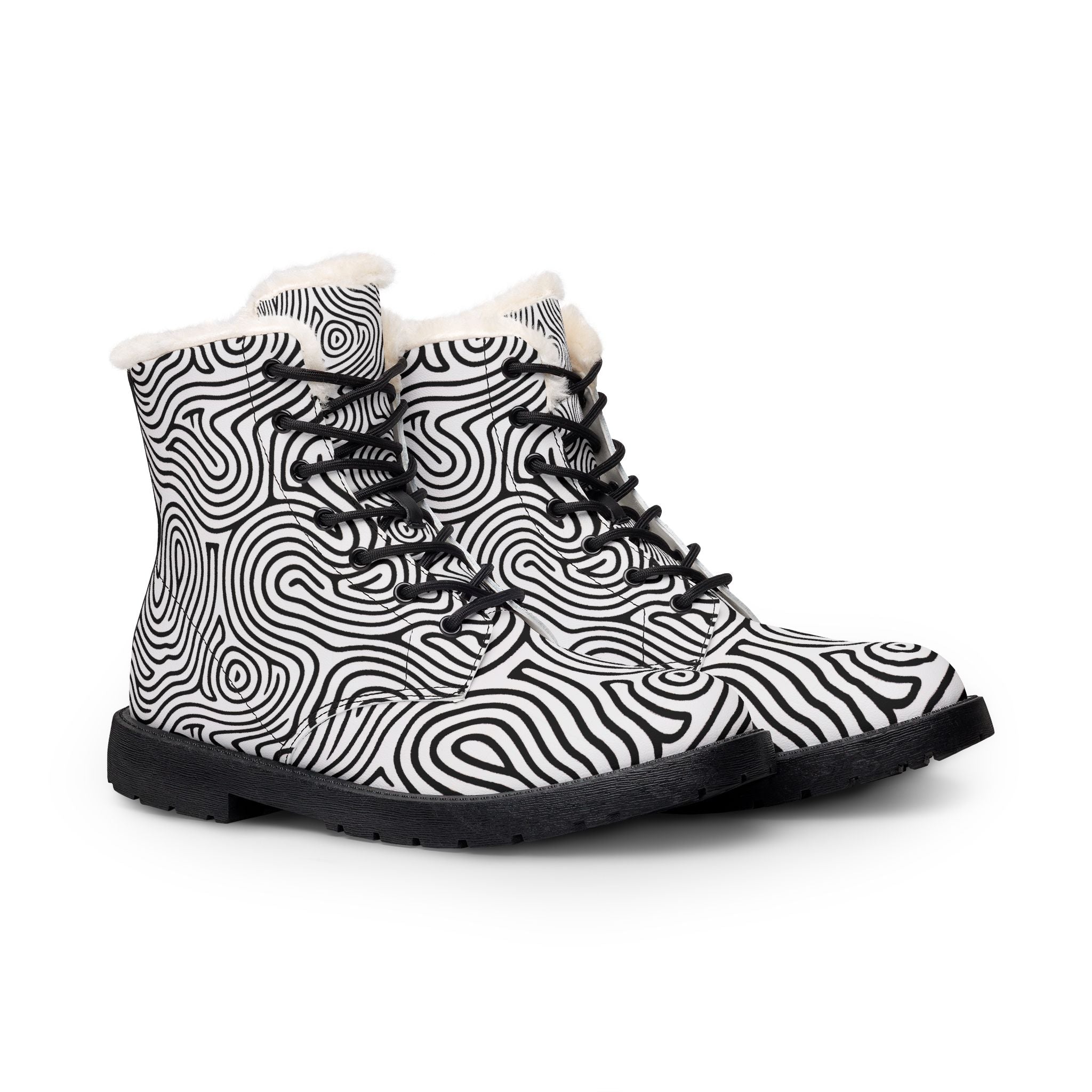 Black and white patterned boots on a white background