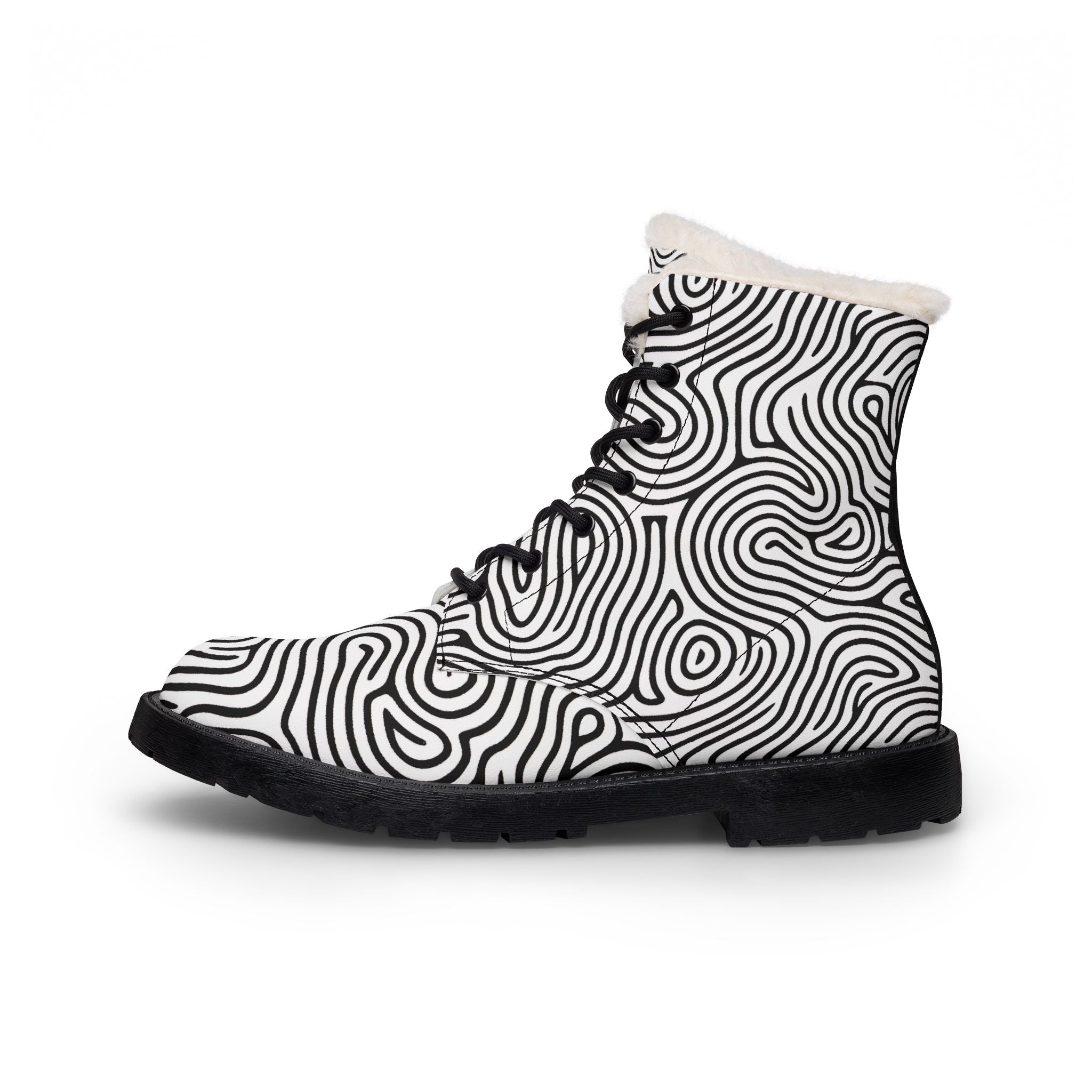 Black and white patterned boot on a white background