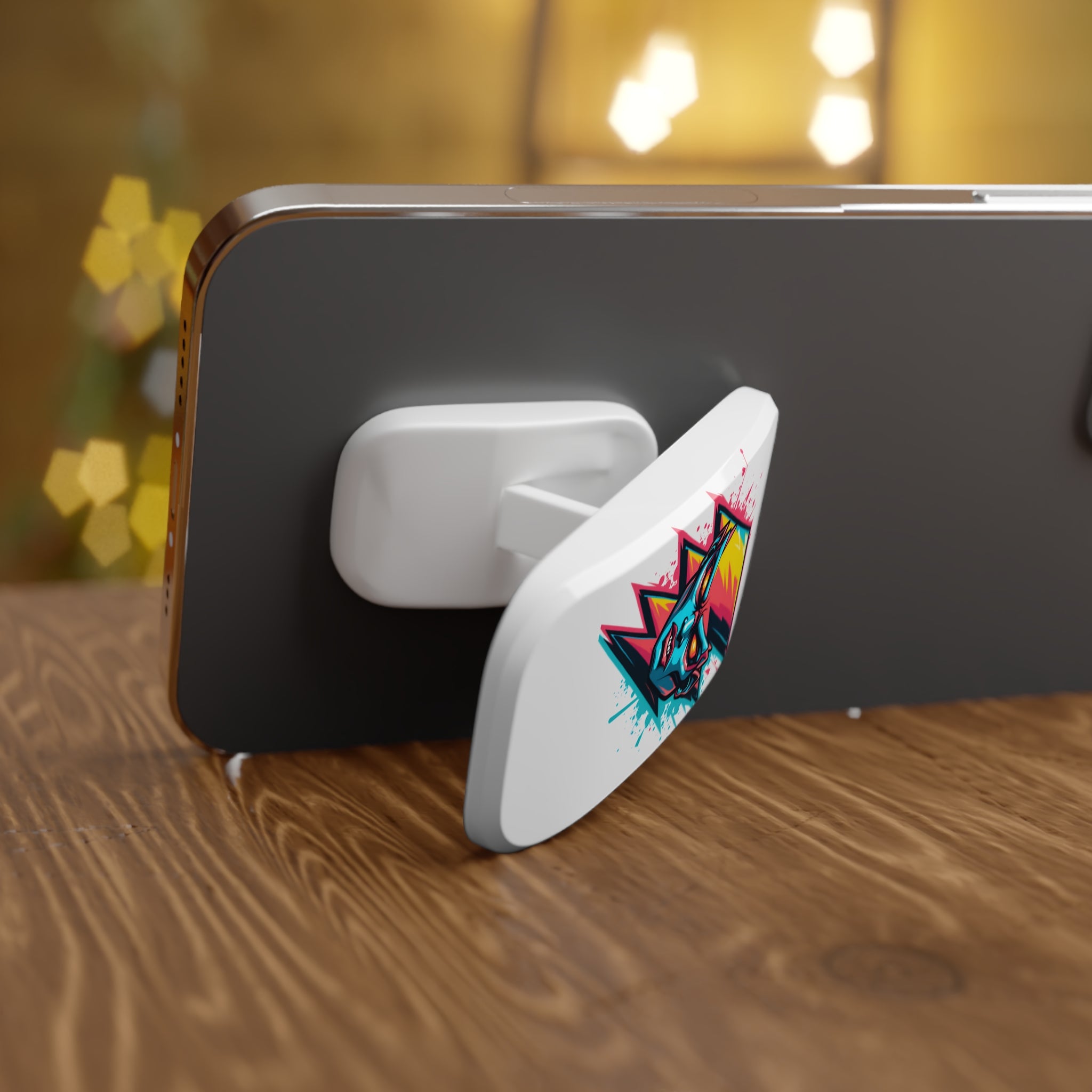 Bold Neon Lightning Face Phone Grip — Click-On Stand & Secure Holder