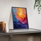 Abstract Color Wave Poster with Wooden Frame — Vibrant Modern Wall Art