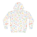 Colorful patterned hoodie on a white background