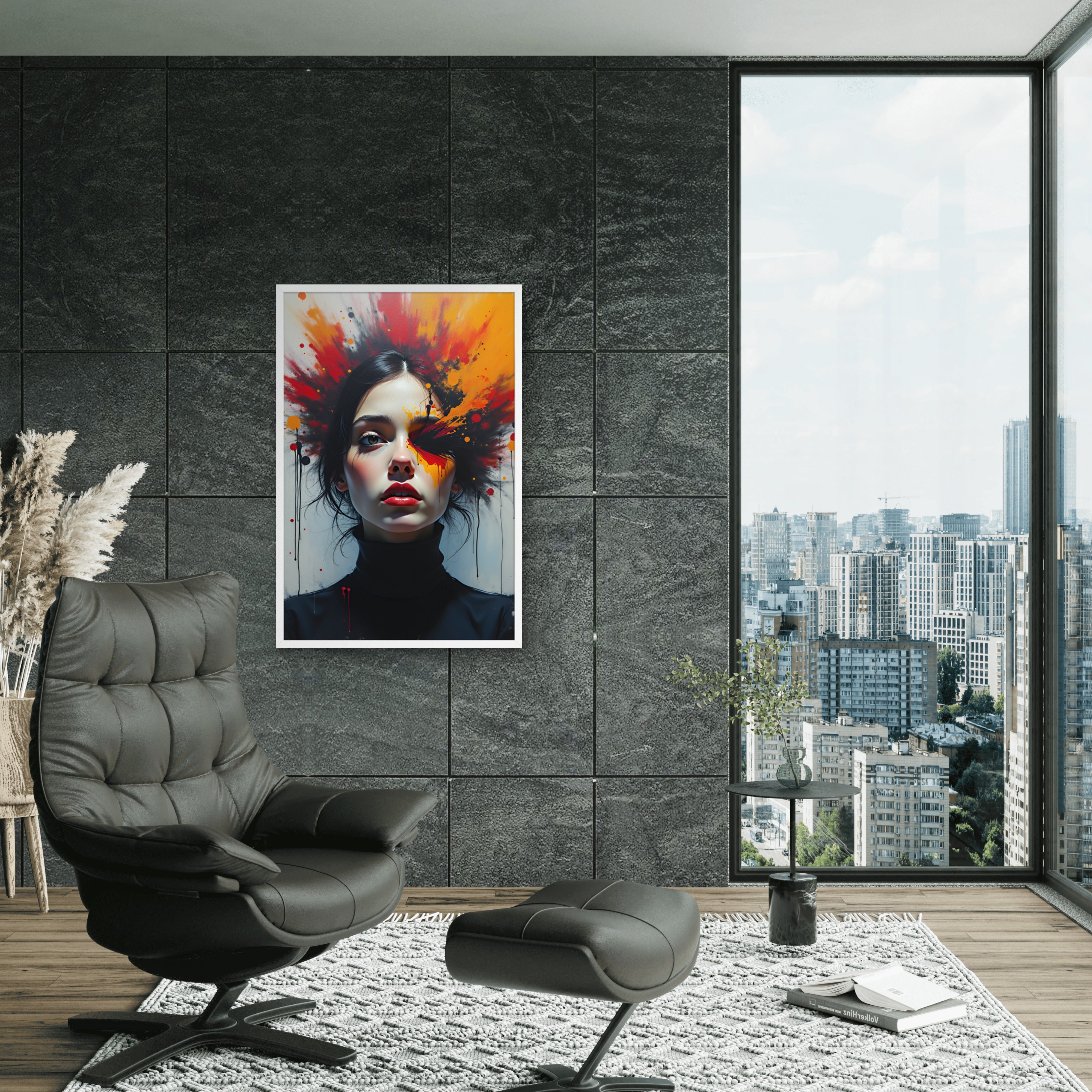 Abstract Expressionist Woman Portrait – Framed Modern Art Wall Poster