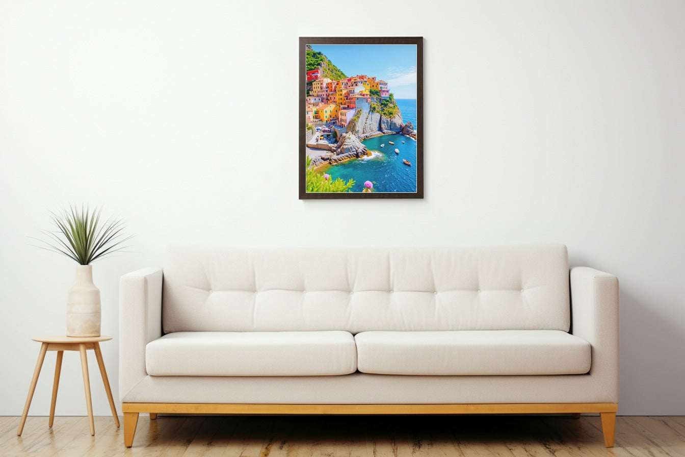 Italian Coastal Village – Colorful Mediterranean Cliffside Art | Travel-Inspired Seaside Wall Canvas