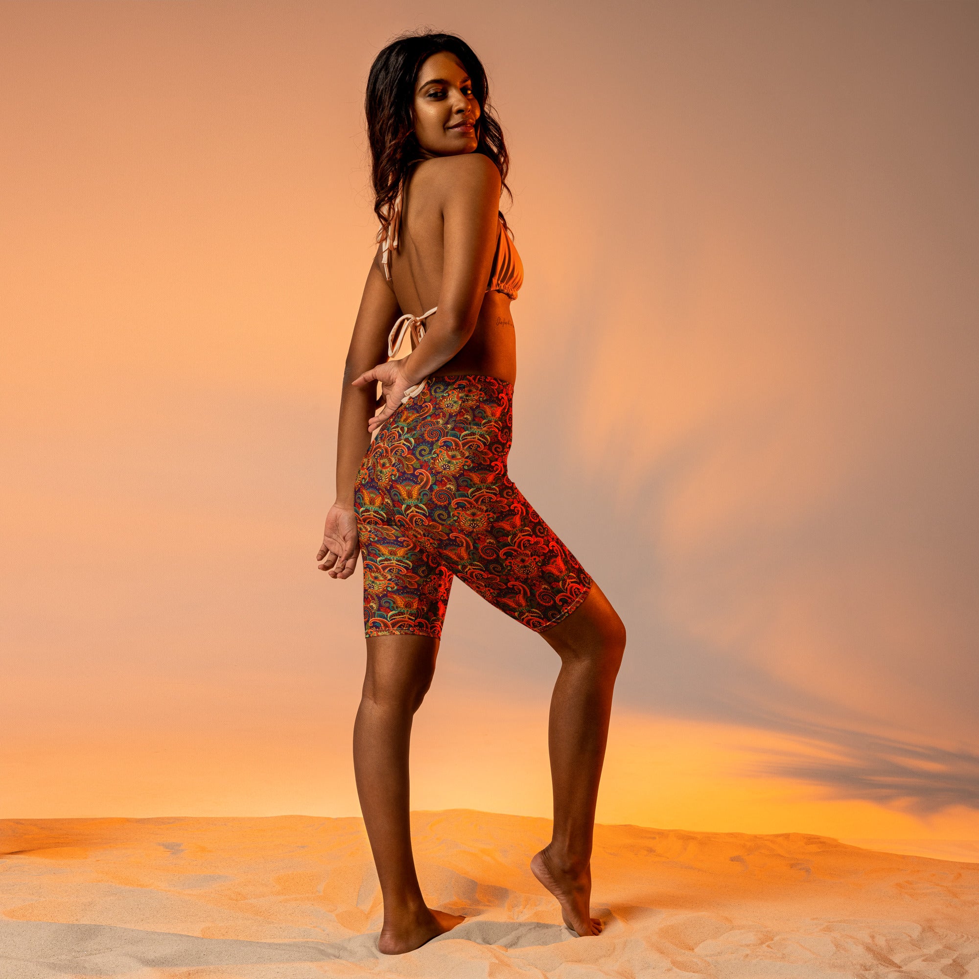 Women's Psychedelic Paisley Print High-Waist Biker Shorts – Butt-Lifting Cycling & Yoga Shorts