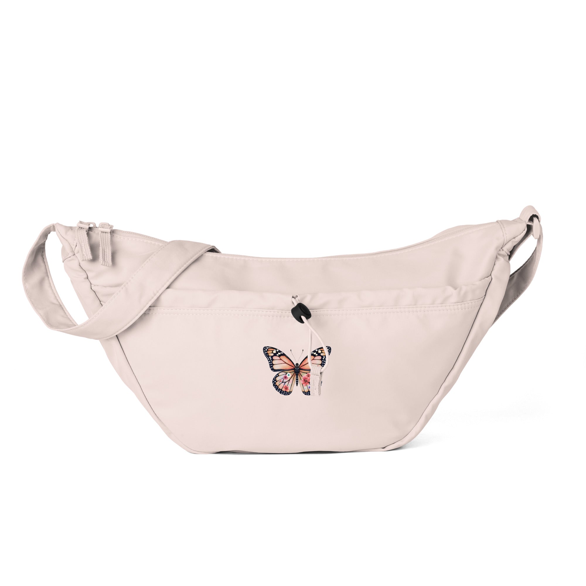 Beige bag with black deer design on a white background