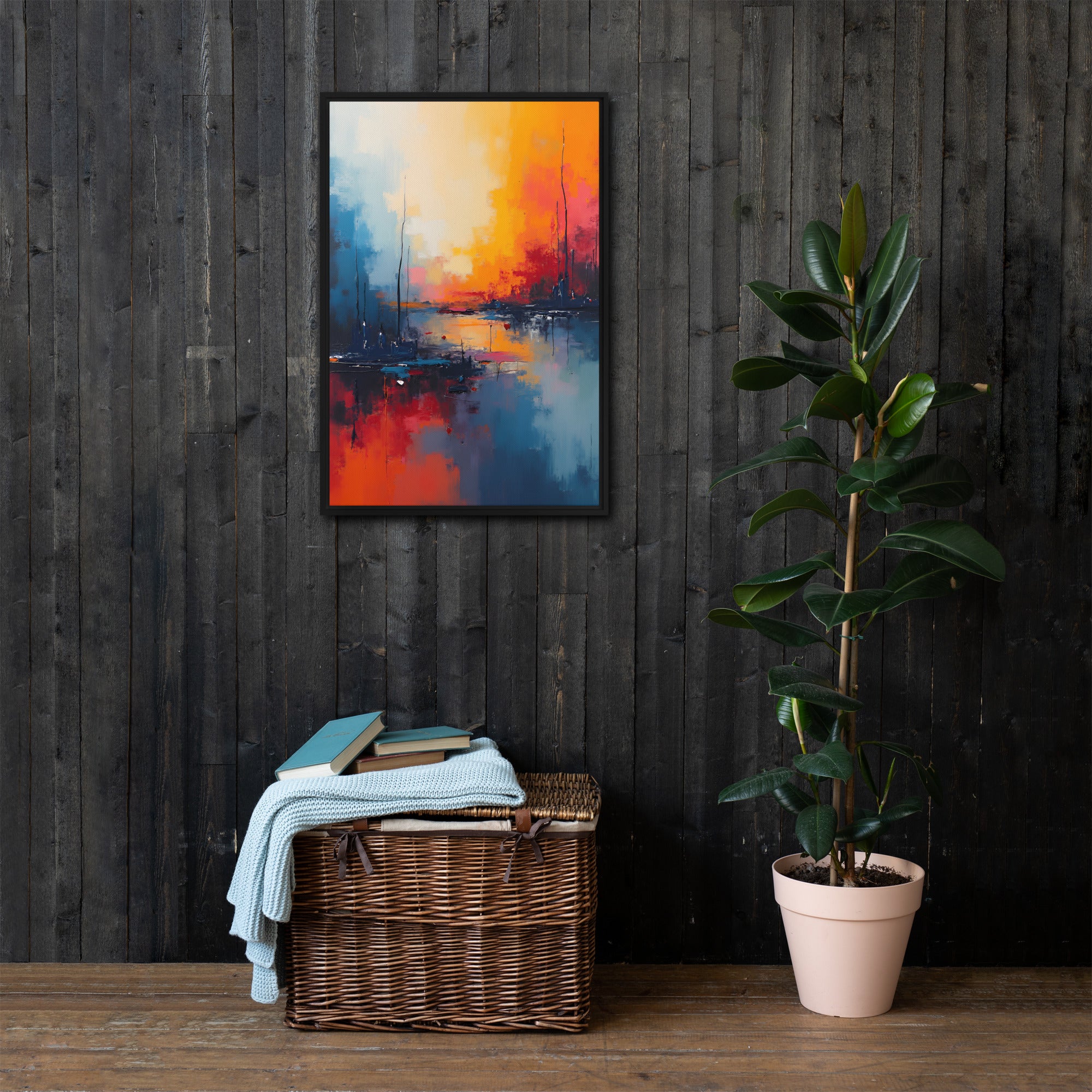 Abstract Horizon Reflections – Framed Floating Canvas Wall Art for Modern Interiors