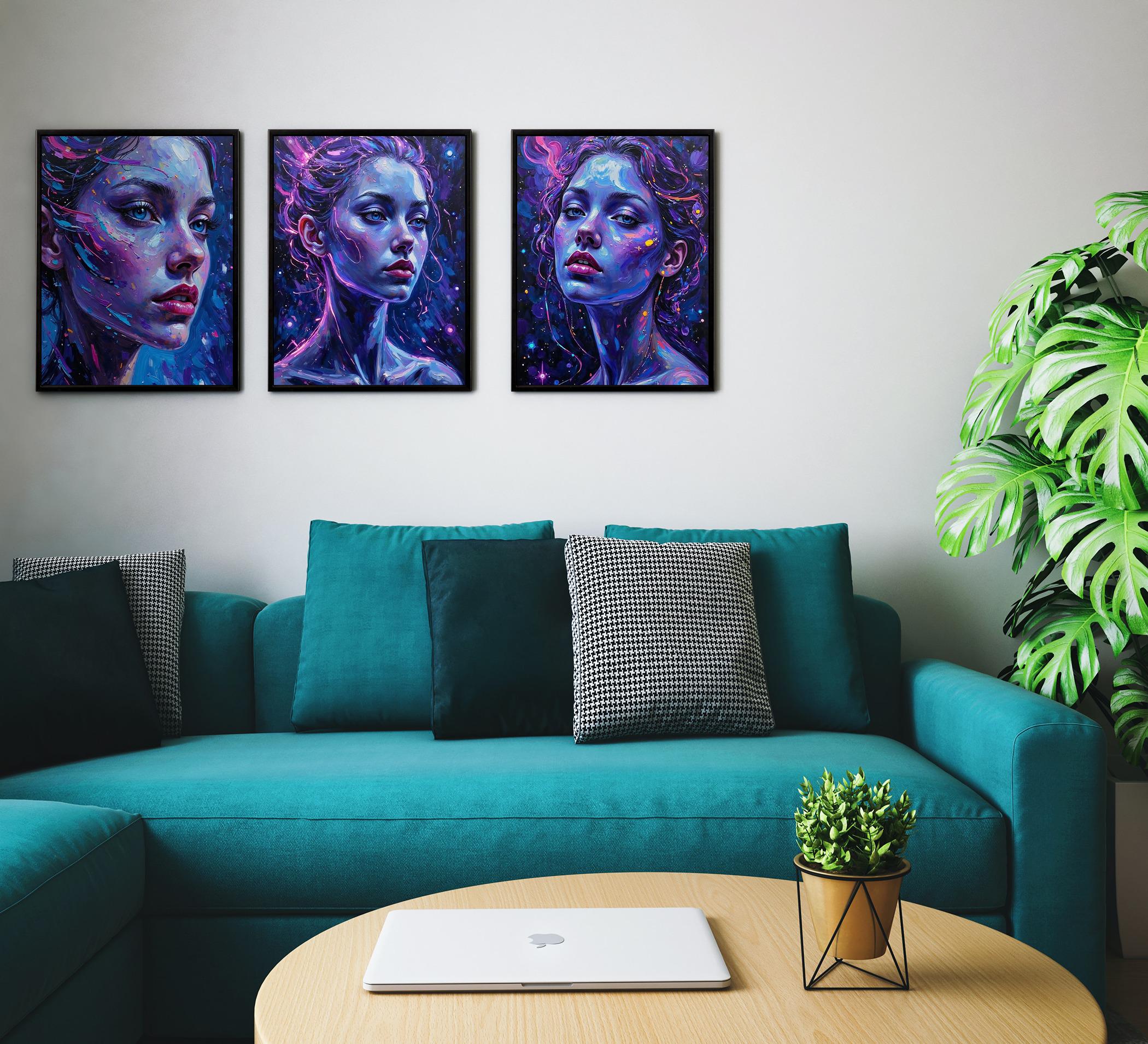 Neon Female Portrait Art: Vibrant Abstract Oil Painting (Digital Print