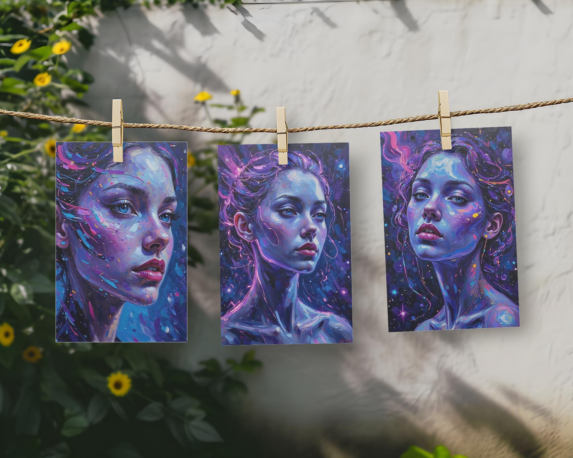 Neon Female Portrait Art: Vibrant Abstract Oil Painting (Digital Print