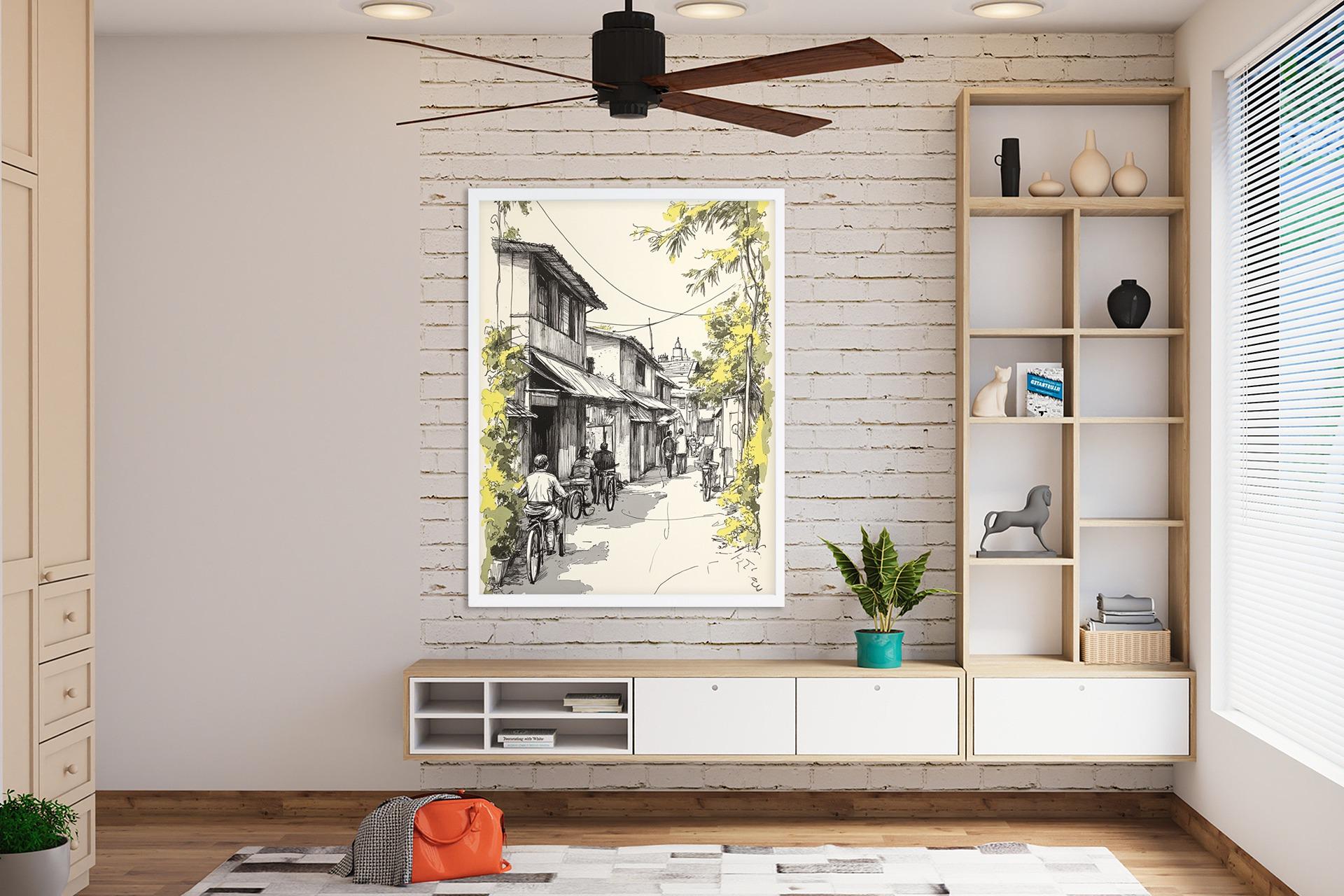 Indian Village Street Scene Print Set: Sepia Tone Rural India Art (Digital Download)