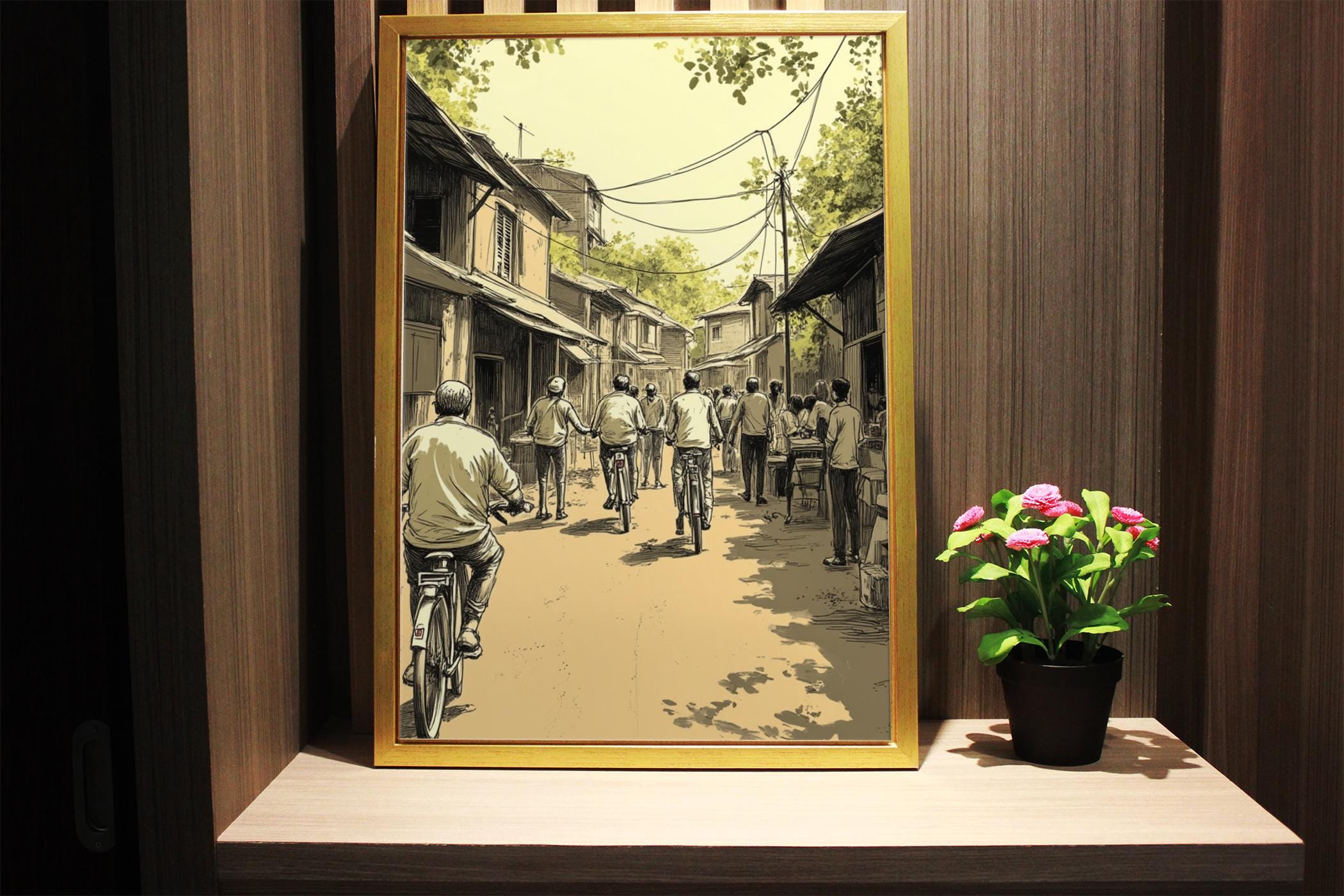 Indian Village Street Scene Print Set: Sepia Tone Rural India Art (Digital Download)