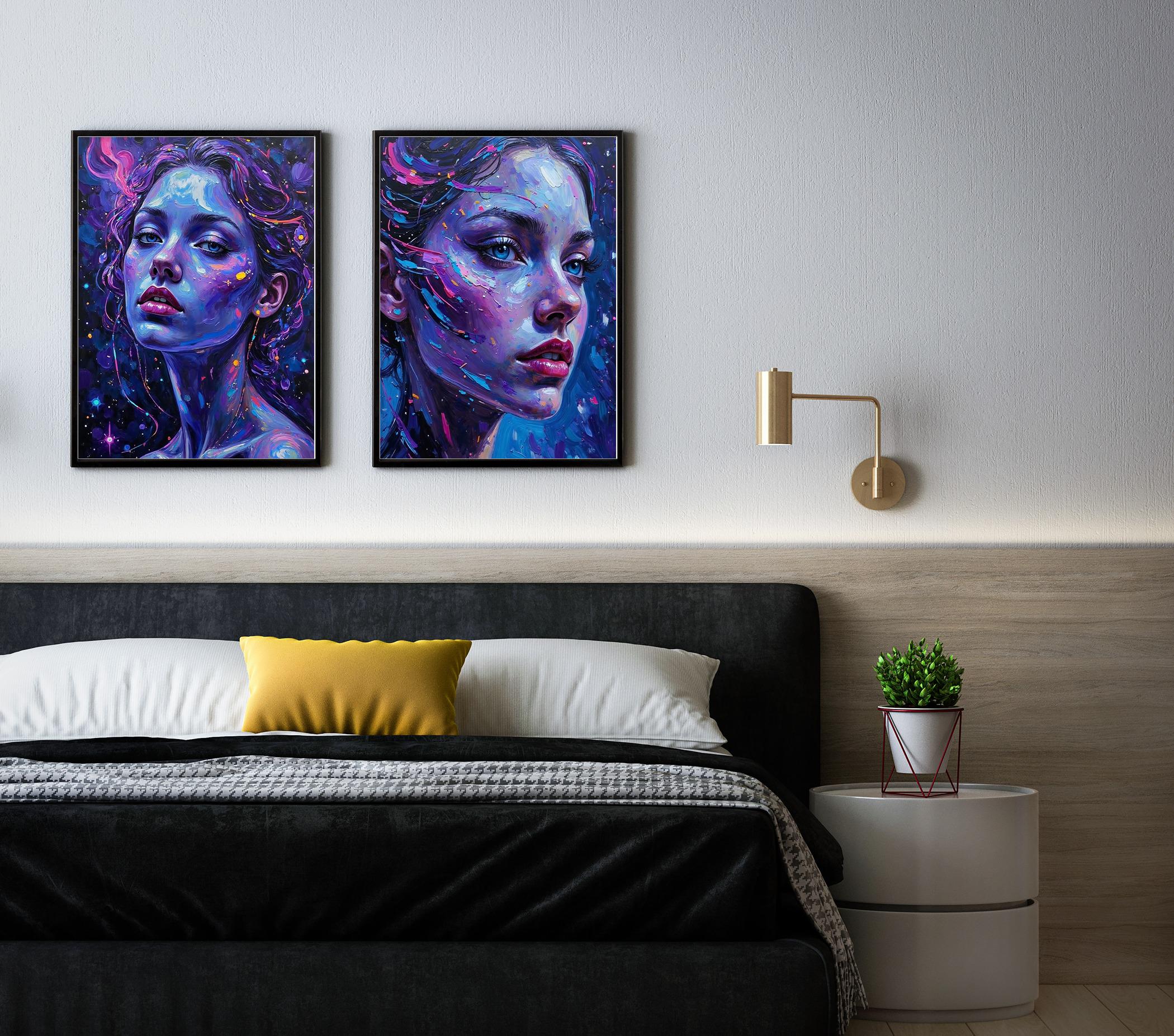 Neon Female Portrait Art: Vibrant Abstract Oil Painting (Digital Print