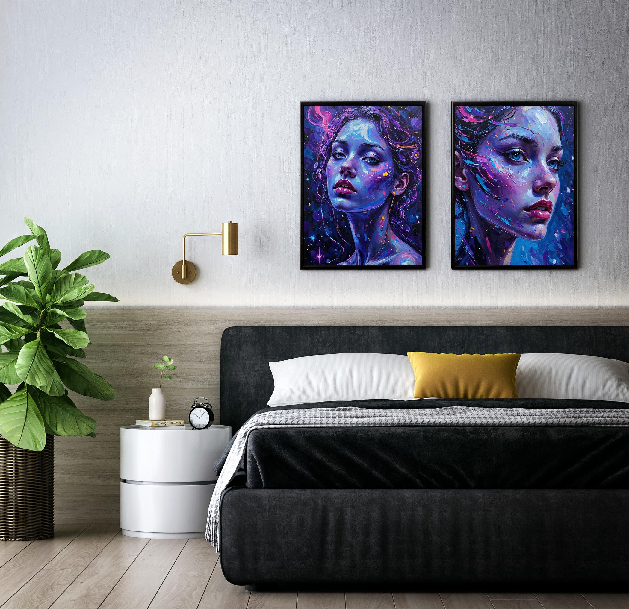 Neon Female Portrait Art: Vibrant Abstract Oil Painting (Digital Print