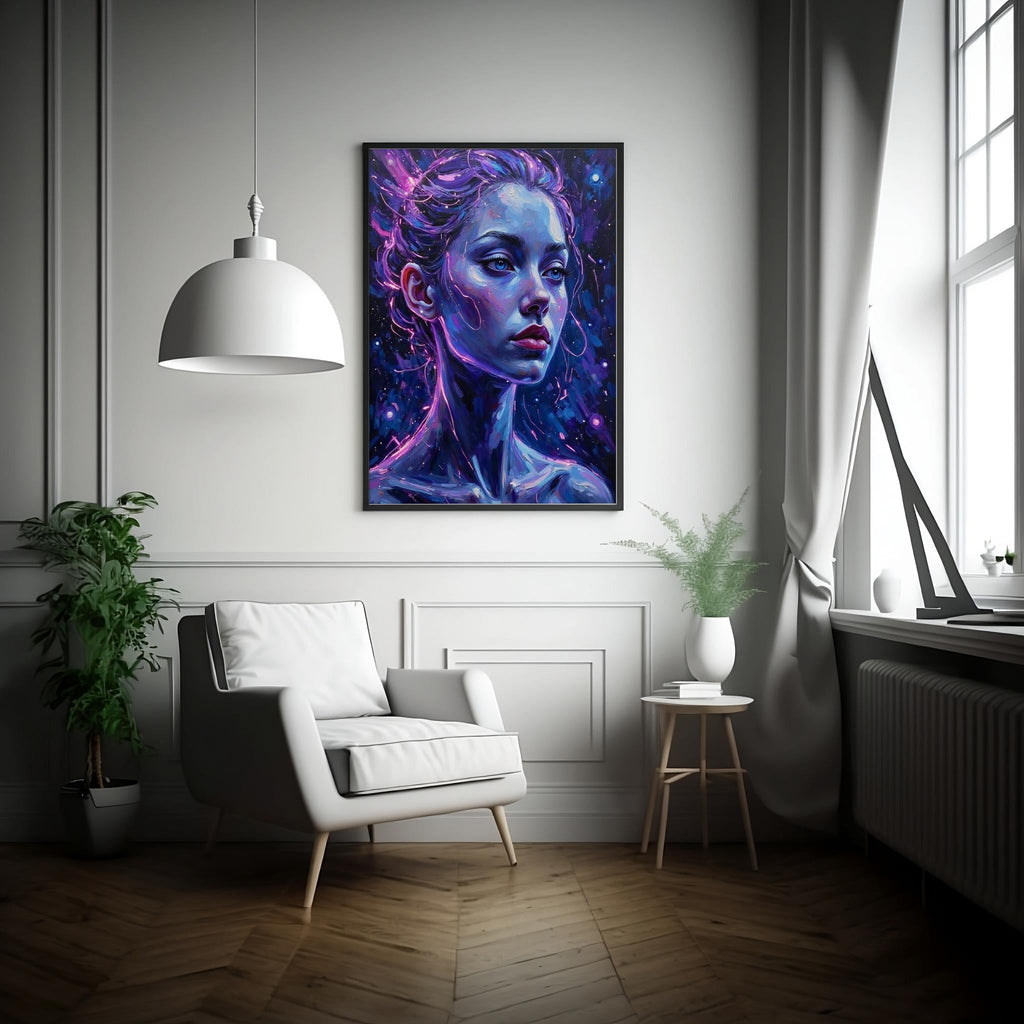 Neon Female Portrait Art: Vibrant Abstract Oil Painting (Digital Print
