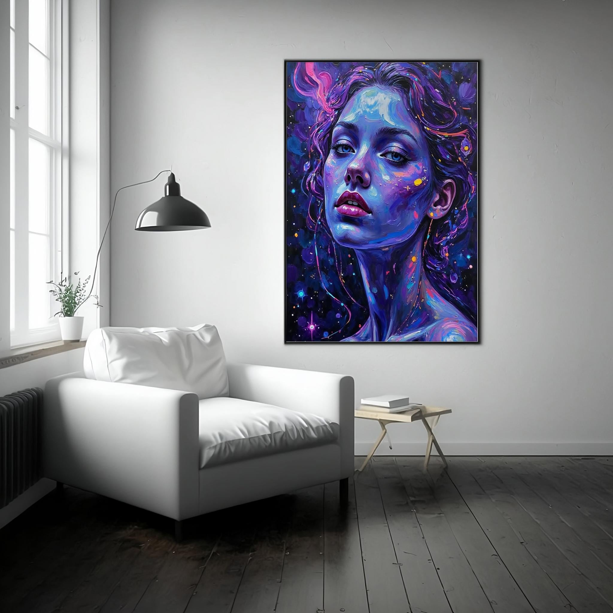 Neon Female Portrait Art: Vibrant Abstract Oil Painting (Digital Print