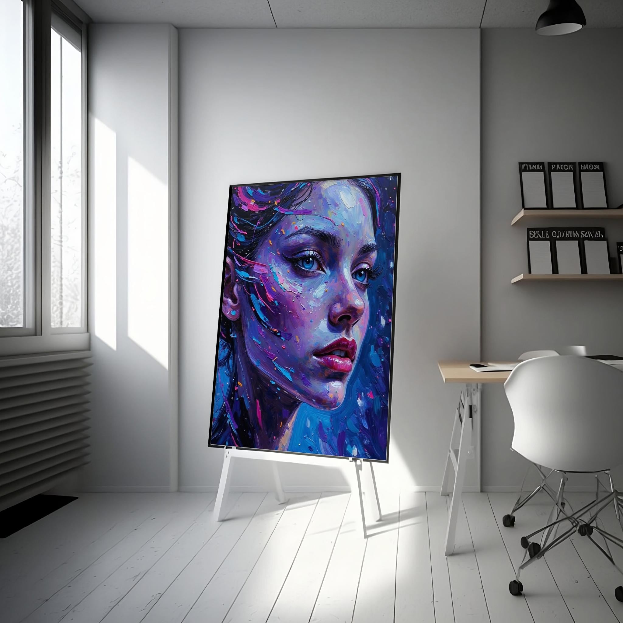 Neon Female Portrait Art: Vibrant Abstract Oil Painting (Digital Print