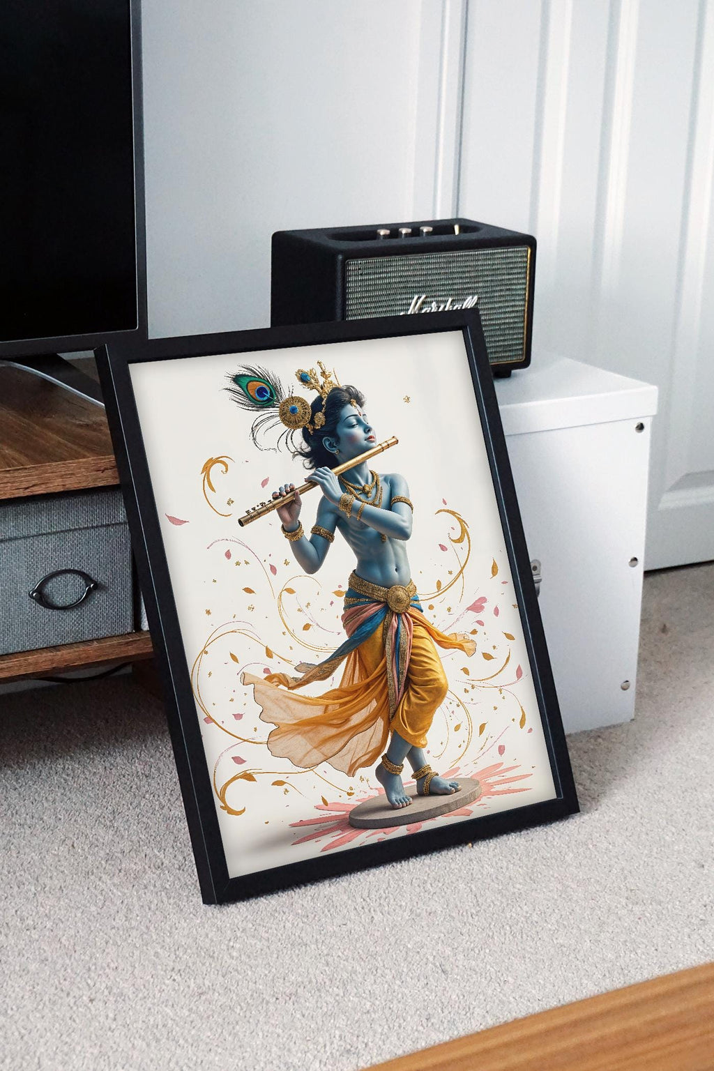 Lord Krishna Flute Digital Art Print: Hindu Deity Poster