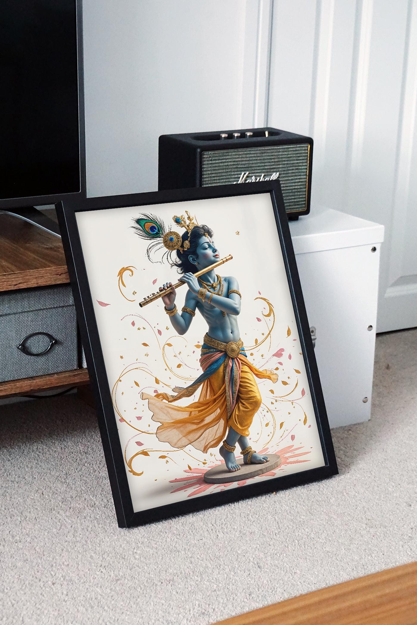 Lord Krishna Flute Digital Art Print: Hindu Deity Poster