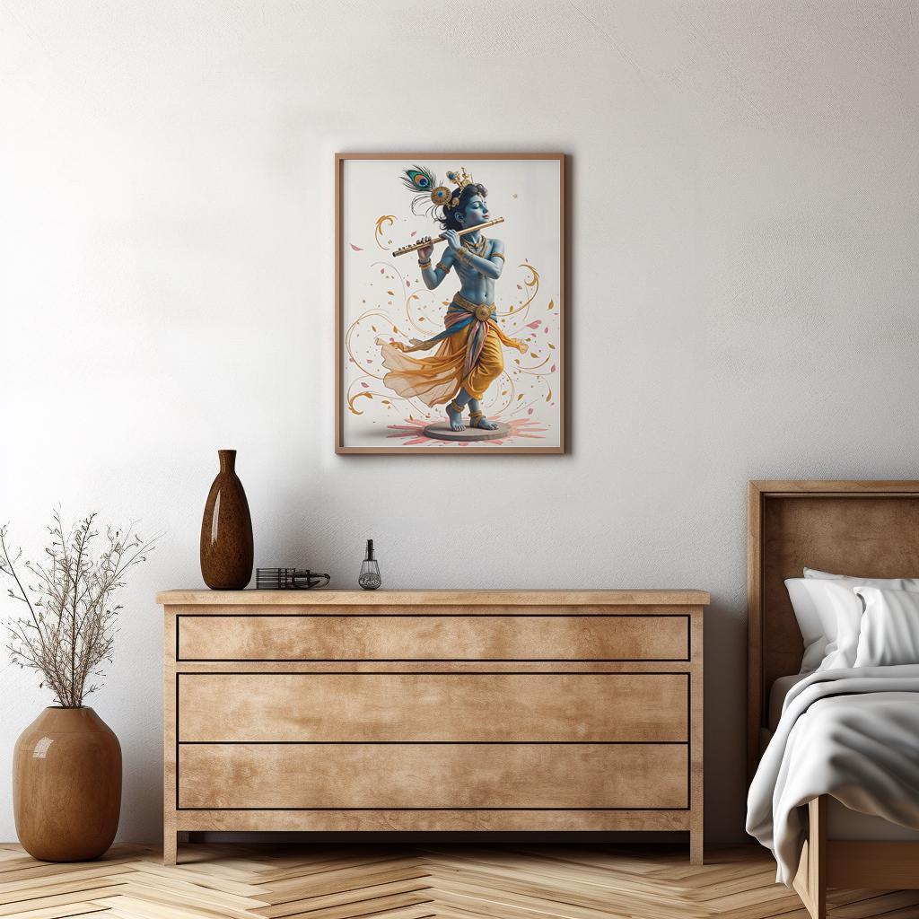 Lord Krishna Flute Digital Art Print: Hindu Deity Poster
