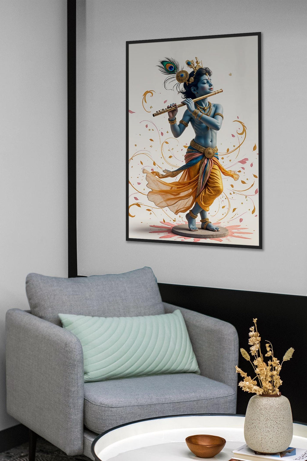 Lord Krishna Flute Digital Art Print: Hindu Deity Poster