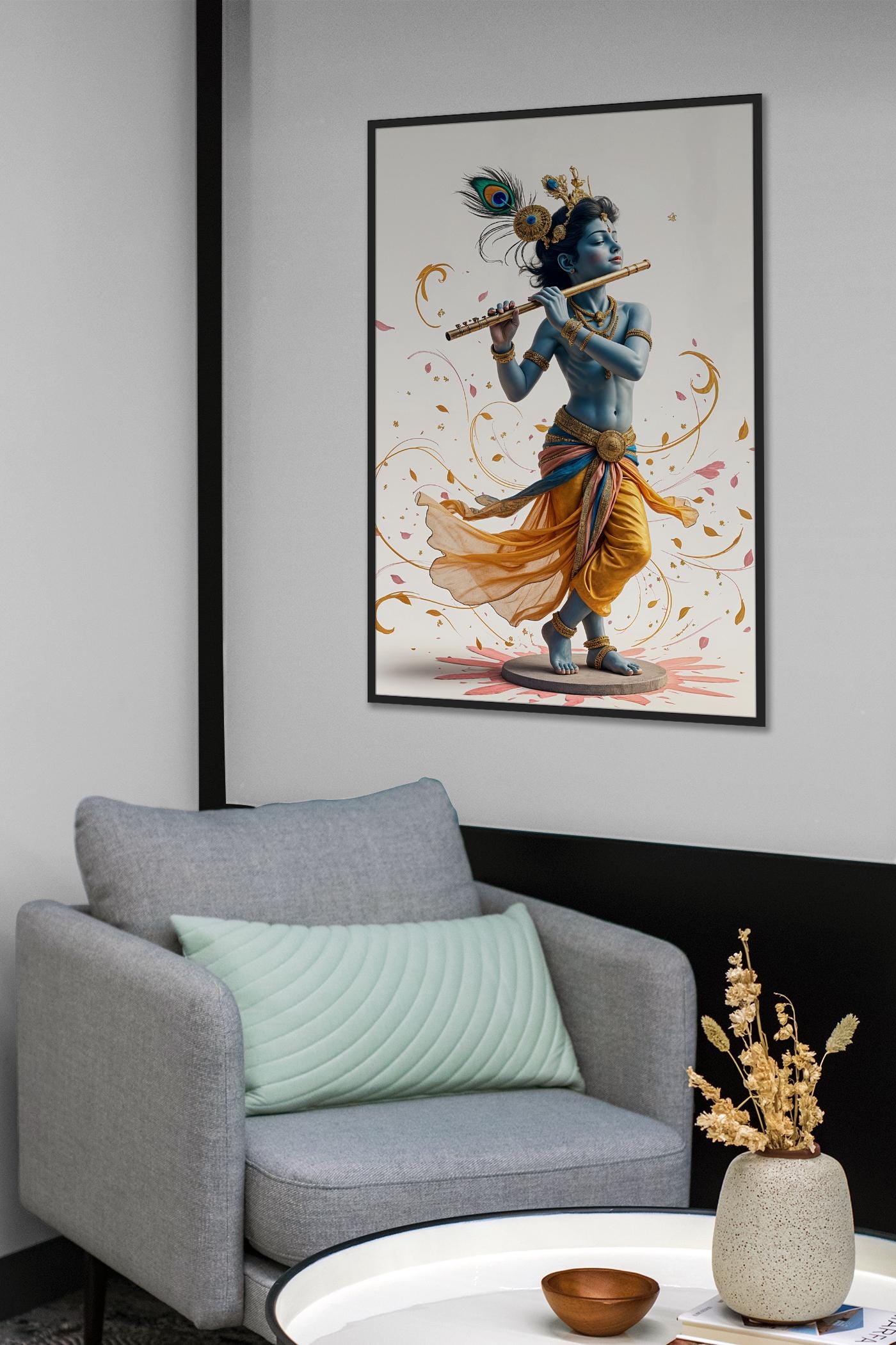 Lord Krishna Flute Digital Art Print: Hindu Deity Poster