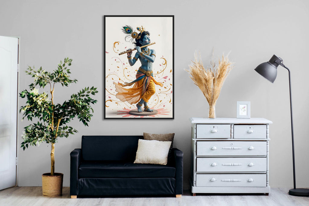 Lord Krishna Flute Digital Art Print: Hindu Deity Poster