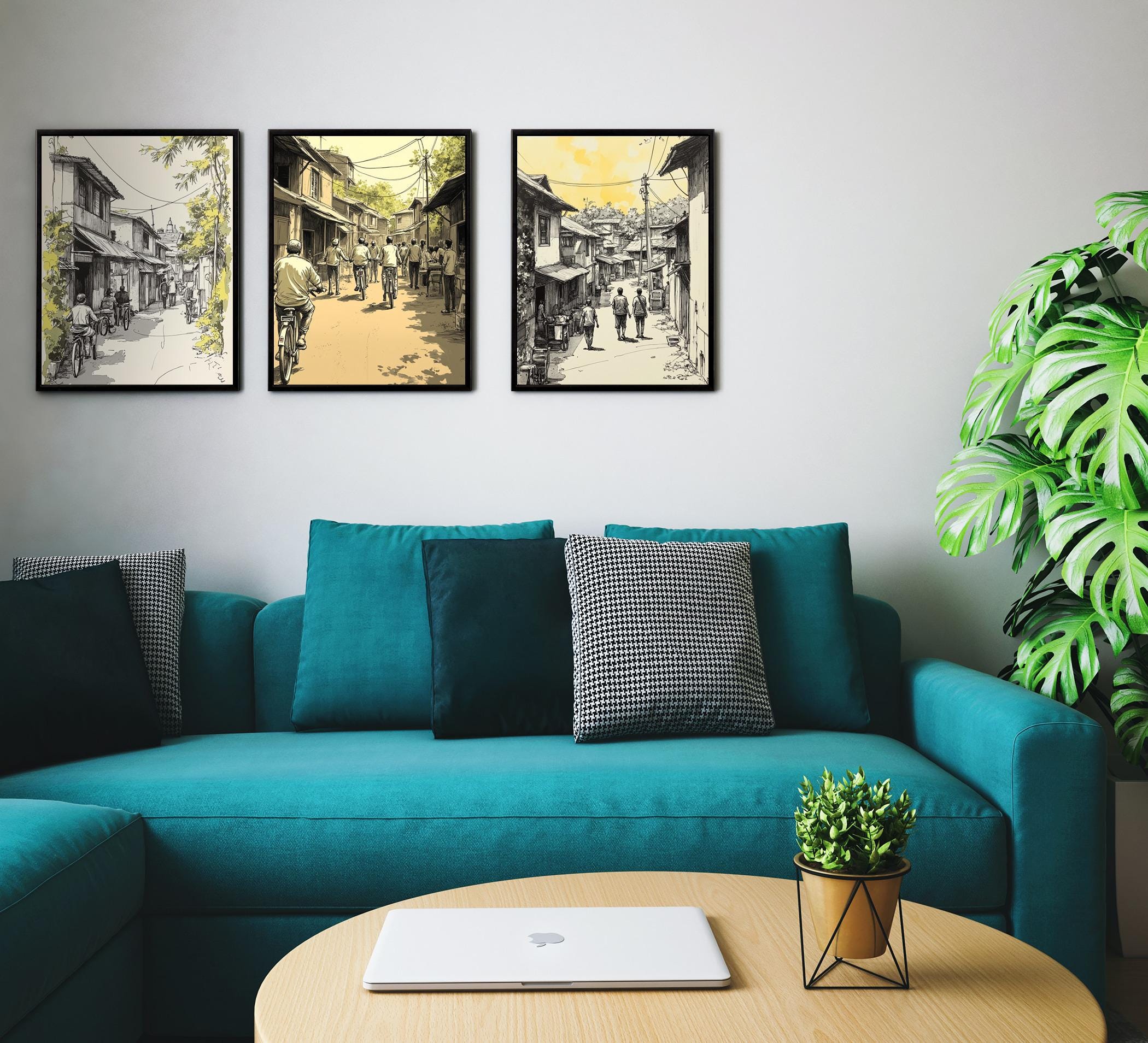 Indian Village Street Scene Print Set: Sepia Tone Rural India Art (Digital Download)
