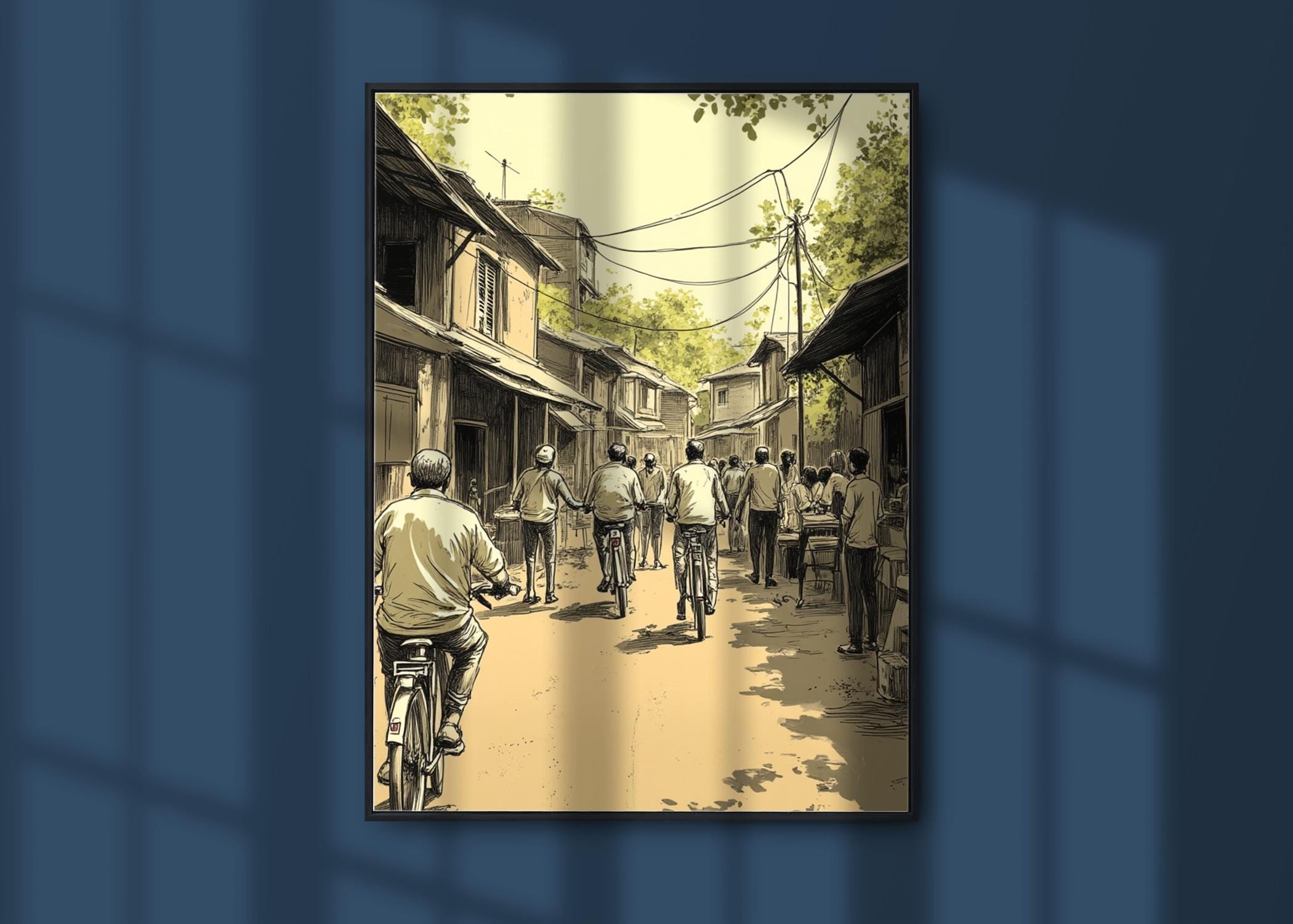 Indian Village Street Scene Print Set: Sepia Tone Rural India Art (Digital Download)