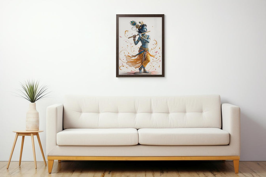 Lord Krishna Flute Digital Art Print: Hindu Deity Poster