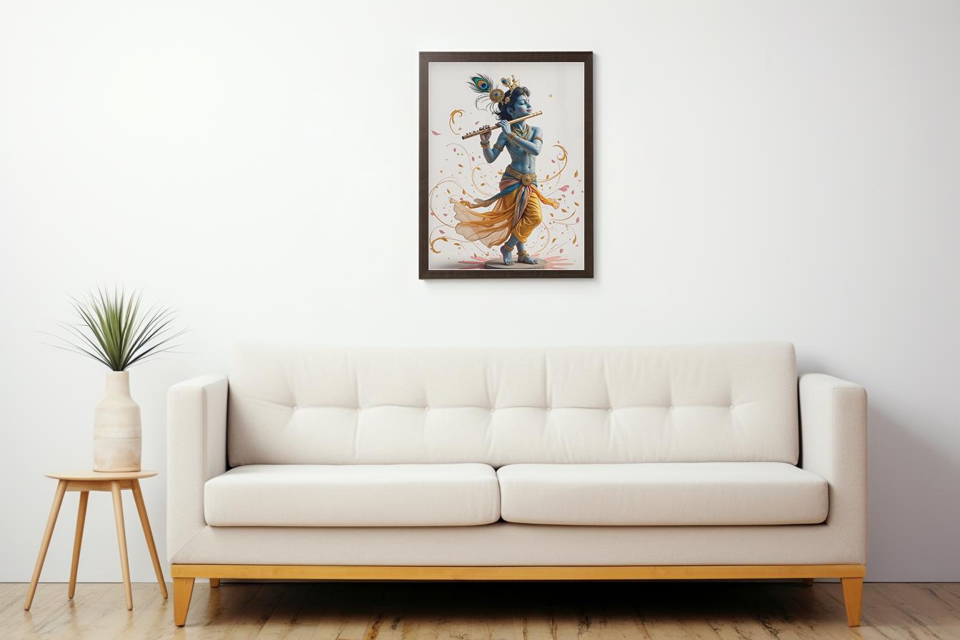 Lord Krishna Flute Digital Art Print: Hindu Deity Poster