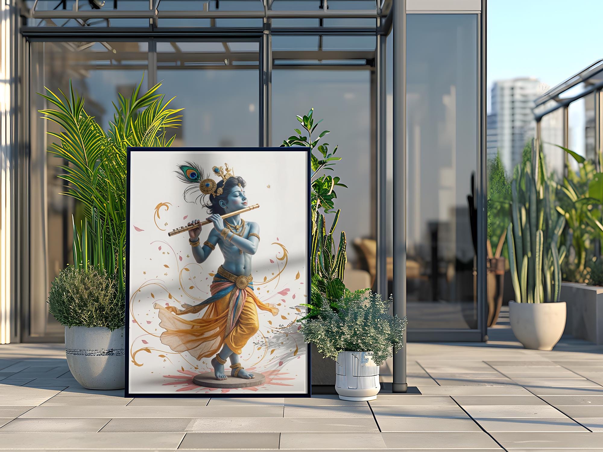 Lord Krishna Flute Digital Art Print: Hindu Deity Poster