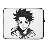 Anime Warrior Art Laptop Sleeve – Minimal Black & White Manga Design