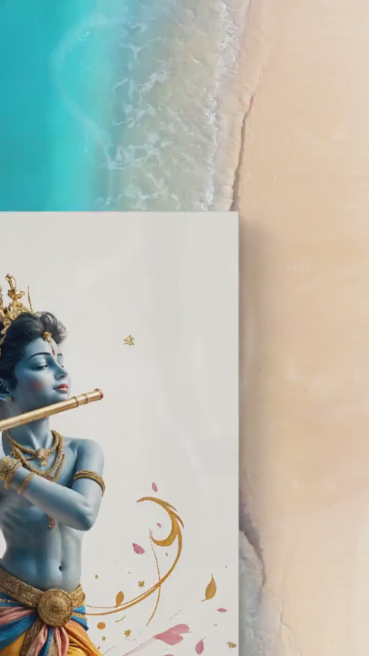 Lord Krishna Flute Digital Art Print: Hindu Deity Poster
