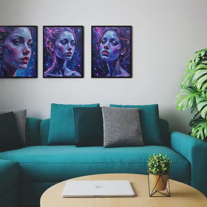 Neon Female Portrait Art: Vibrant Abstract Oil Painting (Digital Print