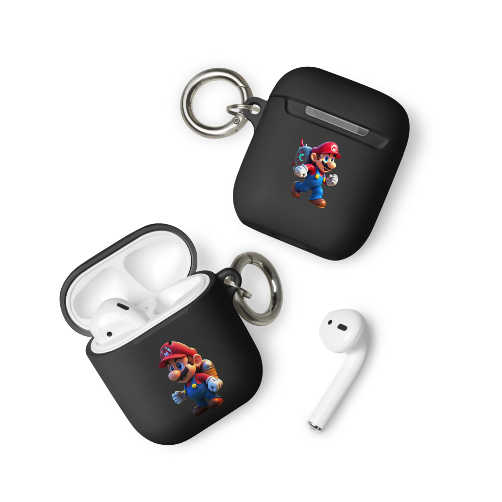 Retro Gamer Hero Rubber AirPods® Case – Shockproof TPU Cover with Carabiner