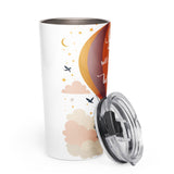 Tumbler with cloud and balloon design on a white background